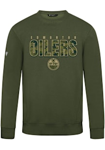 Levelwear Edmonton Oilers Mens Olive Zane Protect Long Sleeve Crew Sweatshirt