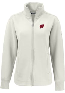 Womens Wisconsin Badgers White Cutter and Buck Roam Light Weight Jacket