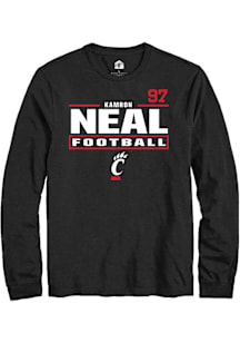 Kamron Neal Cincinnati Bearcats Black Football NIL Stacked Box Long Sleeve Player T Shirt