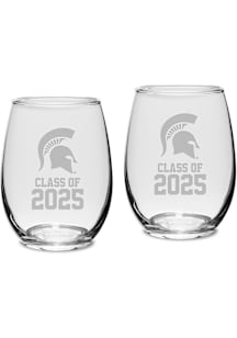 White Michigan State Spartans Class of 2025 Set of 2 Stemless Wine Glass