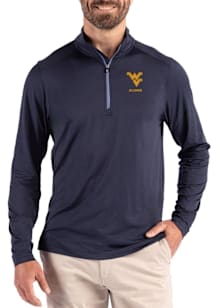 Cutter and Buck West Virginia Mountaineers Mens Navy Blue Alumni Coastline Long Sleeve Qtr Zip Pul..