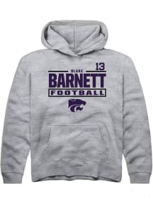 Blake Barnett Rally Youth Grey K-State Wildcats NIL Stacked Box Long Sleeve Player Hoodie