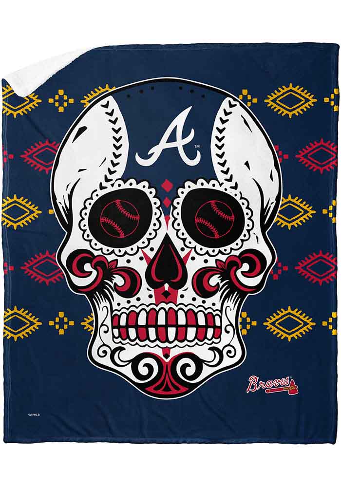 Braves - Candy Skull , 50x60 Silk Touch Sherpa Throw - Blue - 50x60