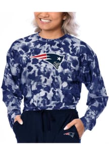 New England Patriots Womens Navy Blue Shape High Low LS Tee