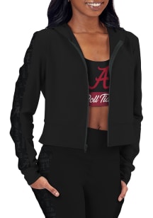 Alabama Crimson Tide Womens Black Cropped Hooded Long Sleeve Full Zip Jacket