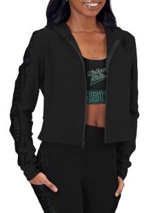 Michigan State Spartans Womens Black Cropped Hooded Long Sleeve Full Zip Jacket