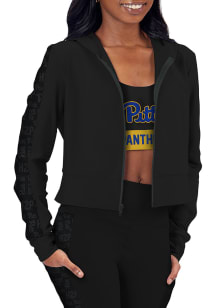 Pitt Panthers Womens Black Cropped Hooded Long Sleeve Full Zip Jacket