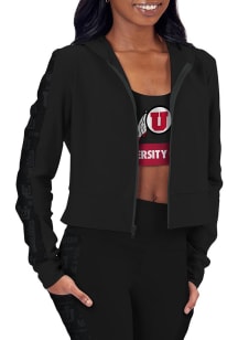 Utah Utes Womens Black Cropped Hooded Long Sleeve Full Zip Jacket