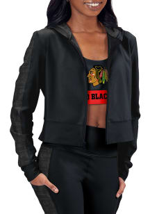 Chicago Blackhawks Womens Black Cropped Hooded Long Sleeve Full Zip Jacket