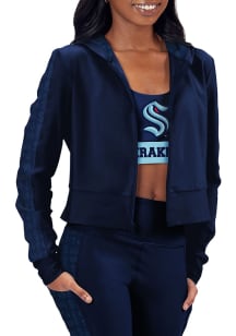 Seattle Kraken Womens Navy Blue Cropped Hooded Long Sleeve Full Zip Jacket