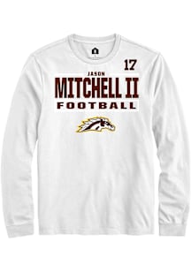 Jason Mitchell II Western Michigan Broncos White Football NIL Stacked Box Long Sleeve Player T Shi..