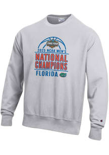 Champion Florida Gators Mens Ash 2025 National Champions Reverse Weave Long Sleeve Crew Sweatshirt