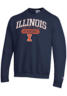 Champion Illinois Fighting Illini Mens Navy Blue Pill Box Grandma Powerblend Long Sleeve Crew Swea..