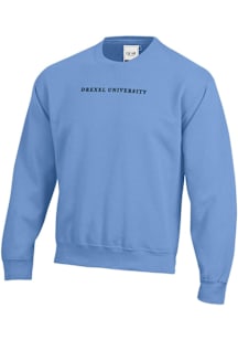 Mens Light Blue Drexel Dragons Embroidered Crew Sweatshirt