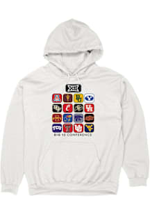Blue 84 Big 12 Mens White All Team Icons Long Sleeve Hoodie