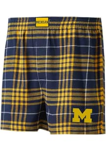Michigan Wolverines Mens Navy Blue Plaid Boxer Shorts