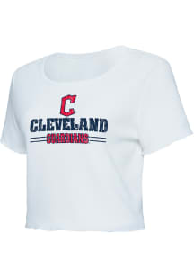 Cleveland Guardians Womens White Scalloped Short Sleeve T-Shirt