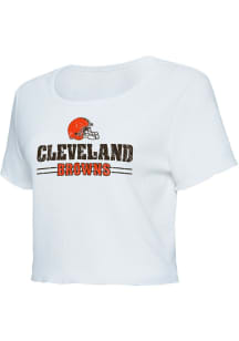 Cleveland Browns Womens White Scalloped Short Sleeve T-Shirt