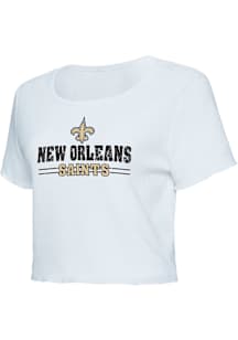 New Orleans Saints Womens White Scalloped Short Sleeve T-Shirt