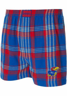 Kansas Jayhawks Mens Blue Region Plaid Boxer Shorts