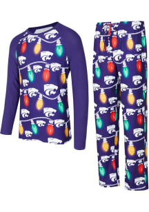 Mens Purple K-State Wildcats Christmas Light Loungewear Sleep Pants