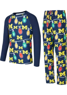 Mens Navy Blue Michigan Wolverines Christmas Light Loungewear Sleep Pants