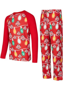 Mens Red Ohio State Buckeyes Christmas Light Loungewear Sleep Pants