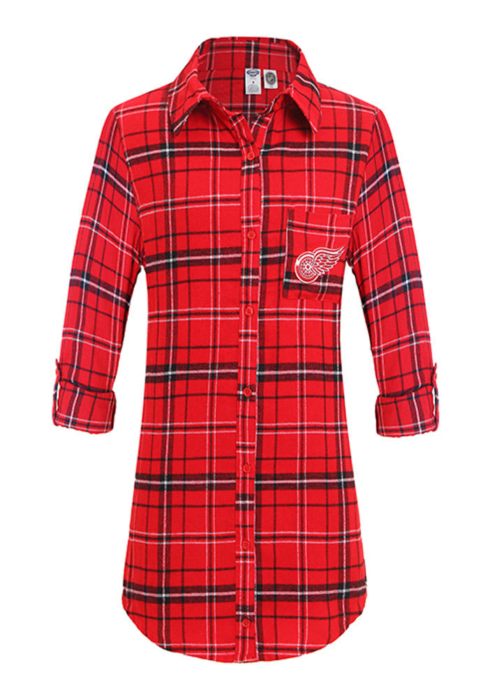Detroit Red Wings Womens Red Flannel Loungewear Sleep Shirt