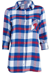 Philadelphia Phillies Womens Blue Headway Plaid Loungewear Sleep Shirt
