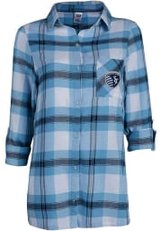 Sporting Kansas City Womens Light Blue Headway Plaid Loungewear Sleep Shirt