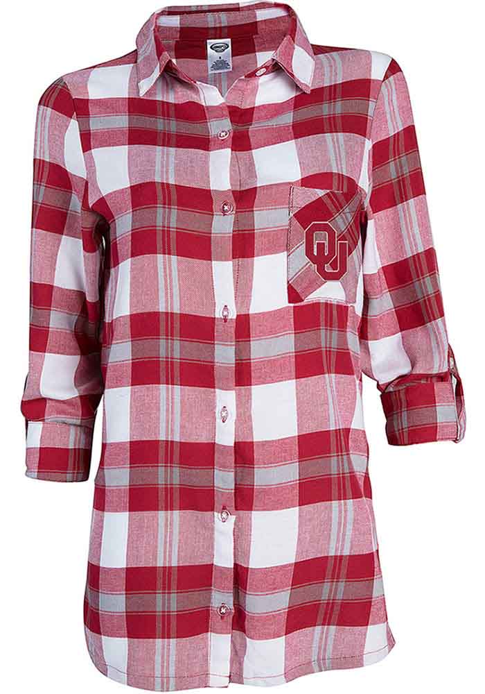 Oklahoma Sooners Womens Crimson Headway Plaid Loungewear Sleep Shirt