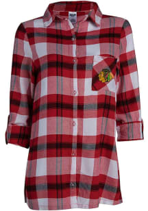 Chicago Blackhawks Womens Red Headway Plaid Loungewear Sleep Shirt
