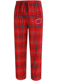 Mens Red Wisconsin Badgers Plaid Flannel Flannel Loungewear Sleep Pants