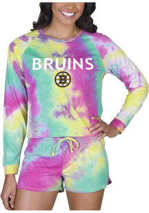 Concepts Sport Boston Bruins Womens Yellow Tie Dye Long Sleeve PJ Set