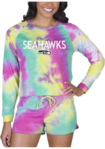 Concepts Sport Seattle Seahawks Womens Yellow Tie Dye Long Sleeve PJ Set