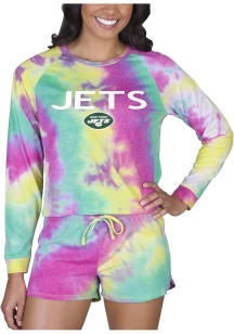 Concepts Sport New York Jets Womens Yellow Tie Dye Long Sleeve PJ Set