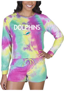 Concepts Sport Miami Dolphins Womens Yellow Tie Dye Long Sleeve PJ Set