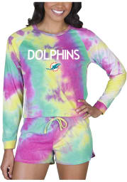 Miami Dolphins Womens Yellow Tie Dye Long Sleeve PJ Set