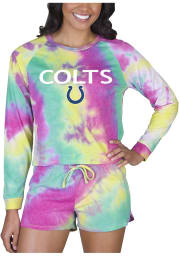 Indianapolis Colts Womens Yellow Tie Dye Long Sleeve PJ Set