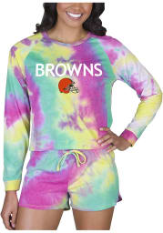 Cleveland Browns Womens Yellow Tie Dye Long Sleeve PJ Set