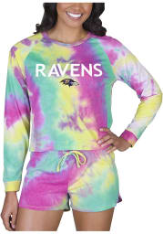 Baltimore Ravens Womens Yellow Tie Dye Long Sleeve PJ Set