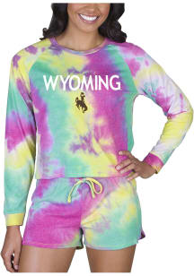Concepts Sport Wyoming Cowboys Womens Yellow Tie Dye Long Sleeve PJ Set