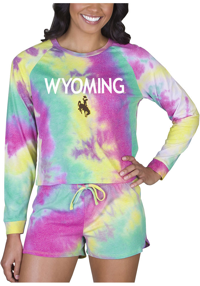 Wyoming Cowboys Womens Yellow Tie Dye Long Sleeve PJ Set
