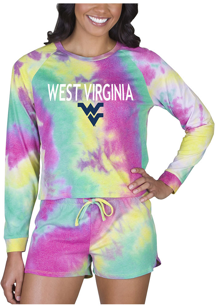 West Virginia Mountaineers Womens Yellow Tie Dye Long Sleeve PJ Set