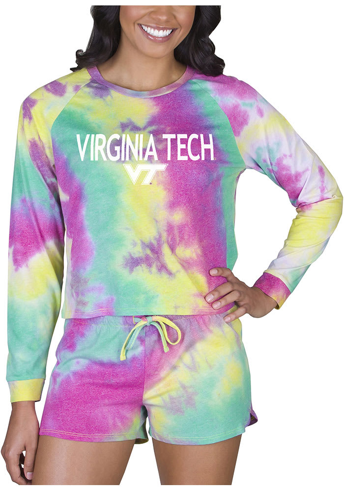 Virginia Tech Hokies Womens Yellow Tie Dye Long Sleeve PJ Set