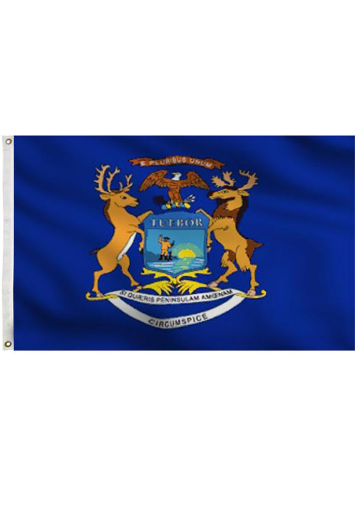 Michigan 3x5 Grommet Blue Silk Screen Grommet Flag
