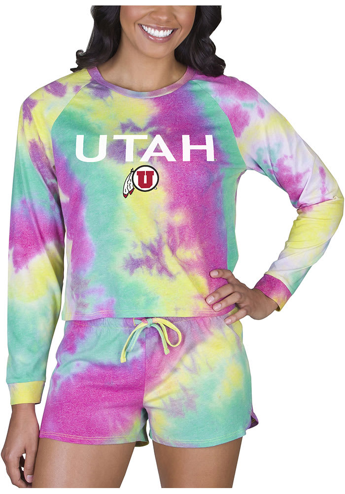 Utah Utes Womens Yellow Tie Dye Long Sleeve PJ Set