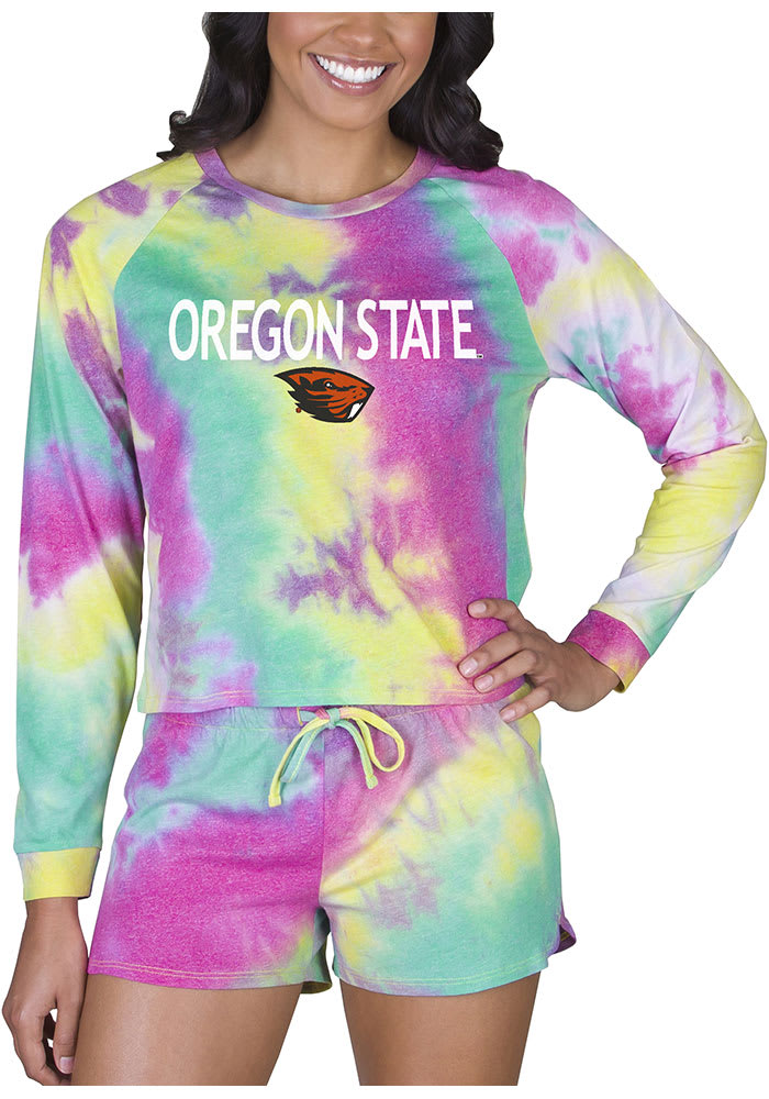 Oregon State Beavers Womens Yellow Tie Dye Long Sleeve PJ Set
