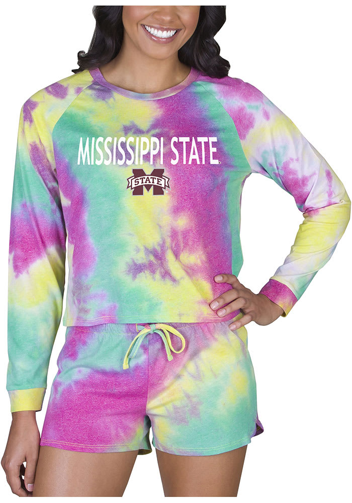 Mississippi State Bulldogs Womens Yellow Tie Dye Long Sleeve PJ Set