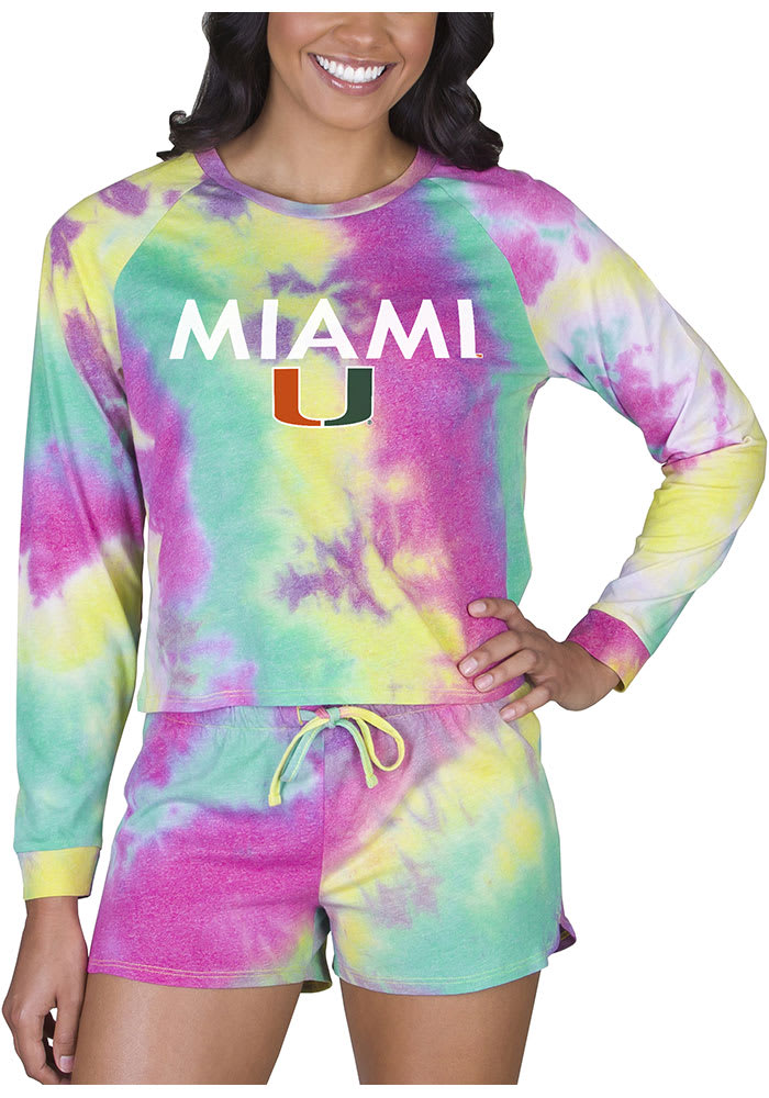 Miami Hurricanes Womens Yellow Tie Dye Long Sleeve PJ Set